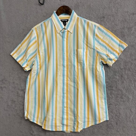 NWOT LANDS' END Men's Lands' End Traditional Fit Striped Short sleeve Button dow - Picture 1 of 7